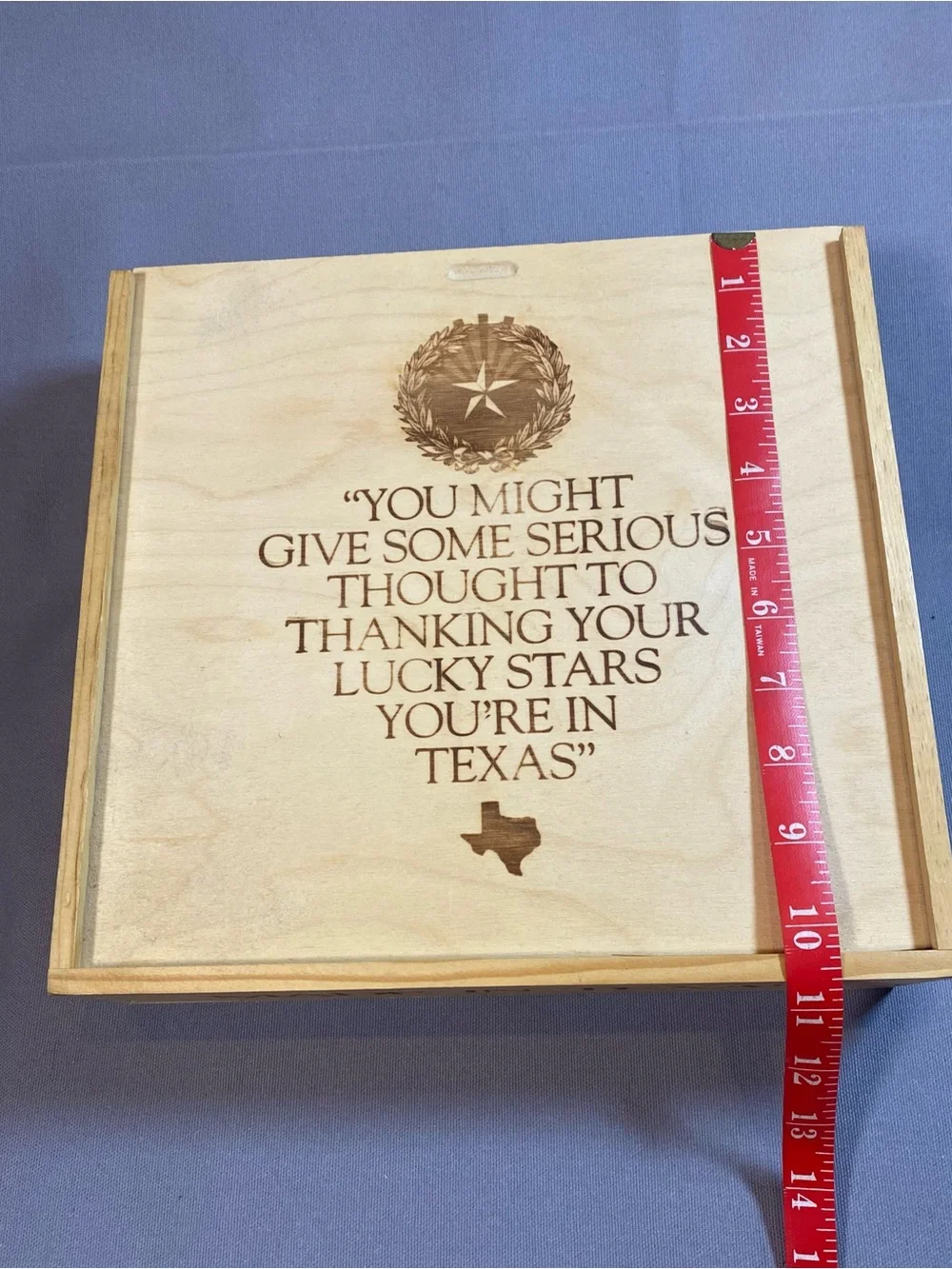 Engraved Texas Quote Wooden Keepsake Box - Natural Wood